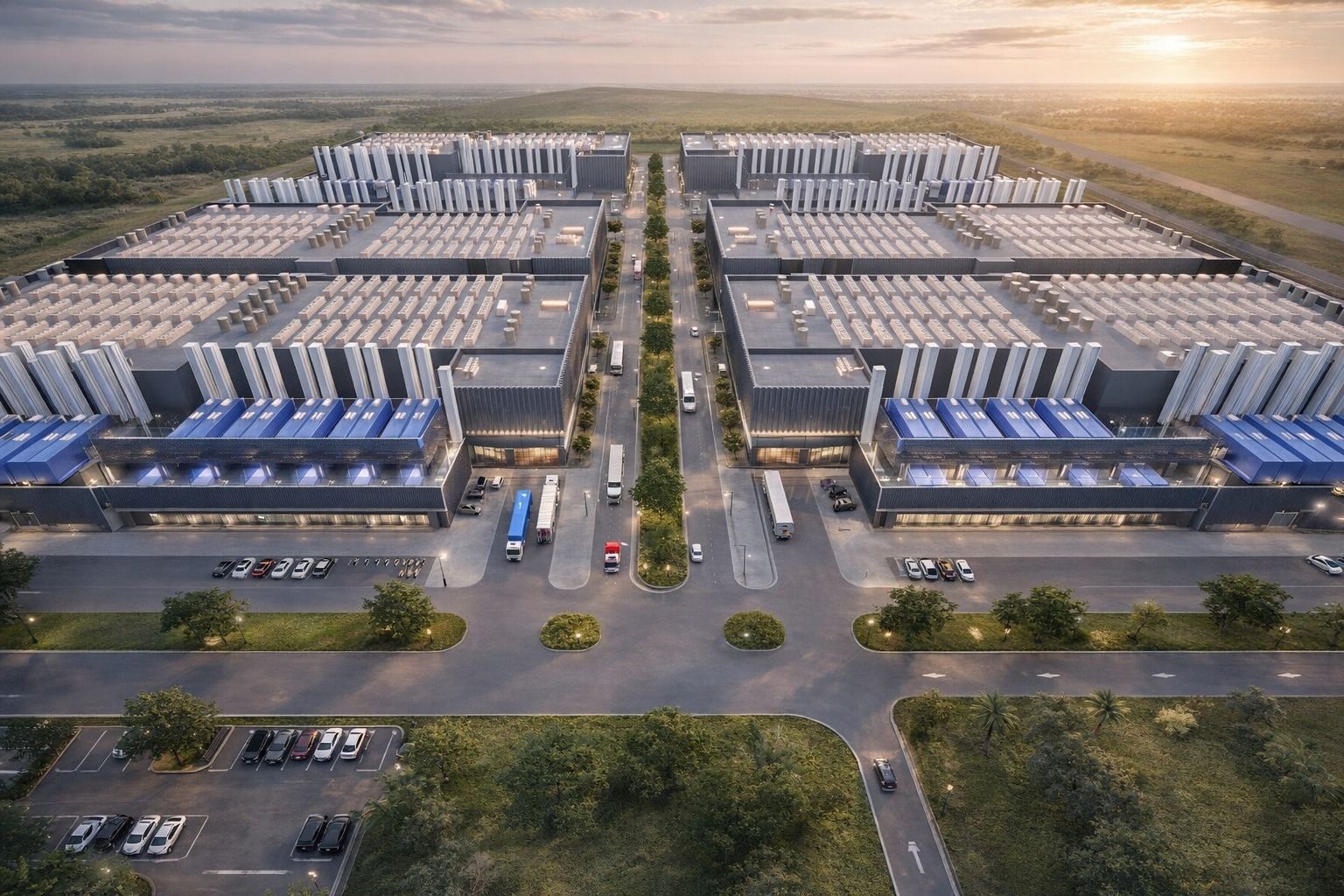 Aerial render of an Alpha InfraCo AI data centre campus